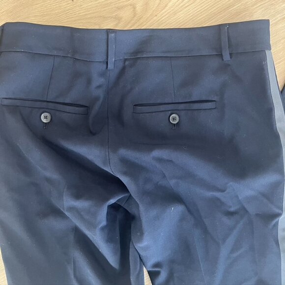 Vince Leather Trim Wool Pants Trousers Straight Leg Navy Green Women's Size 2 - Picture 11 of 11